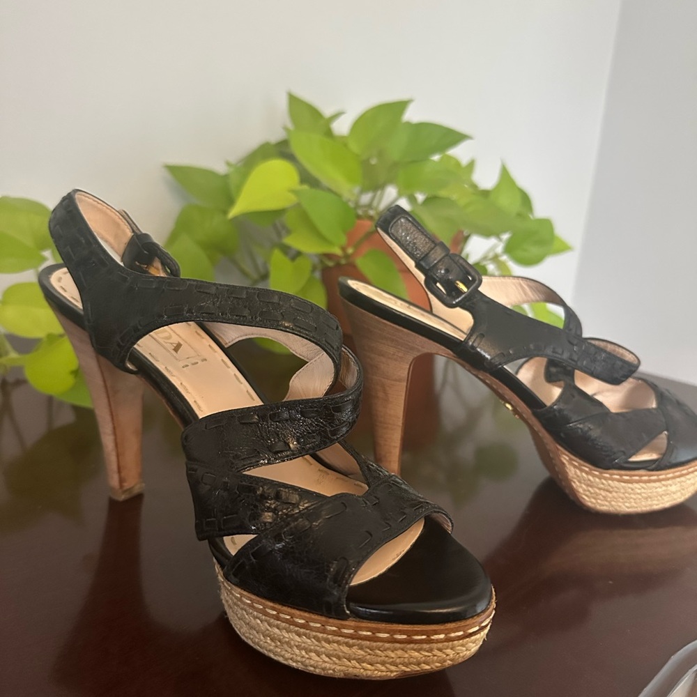 Prada Black Strappy Wedge Heels - Picture 5 of 16